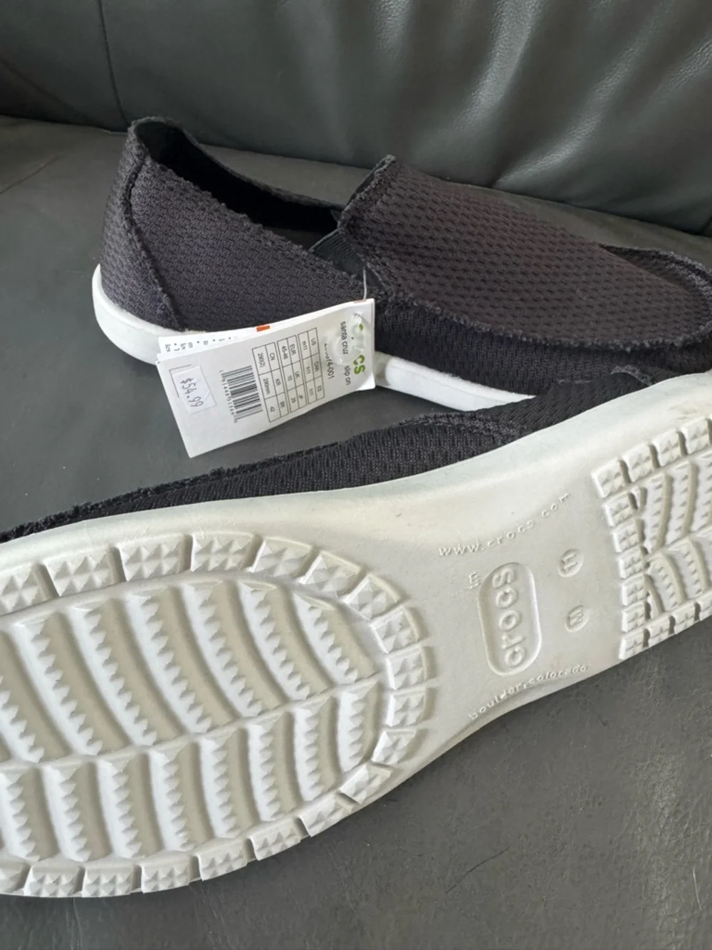 CROCS Men’s Black Slip-On Knit Loafers with White Sole - Picture 3 of 6